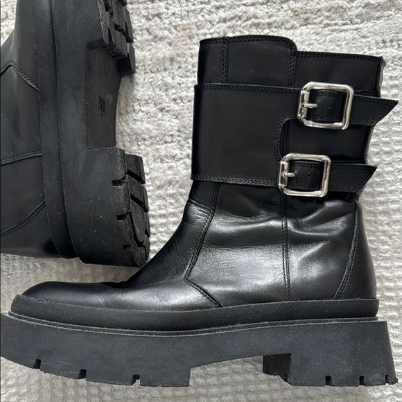 Black Leather Ankle Boots with Buckle Detail - Picture 3 of 8